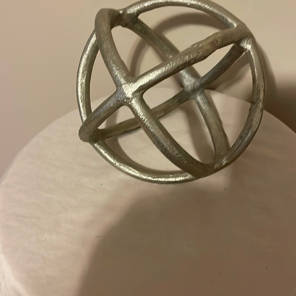 Mid Century Silver Metal Sphere Sculpture Brutalist Art Rare Handmade Vintage